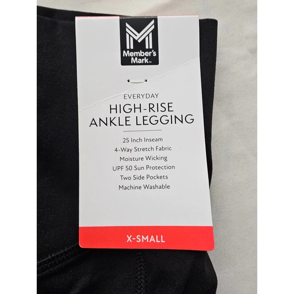 Member's Mark Womens High-Rise Ankle Leggings Black Nylon Blend Workout Size XS